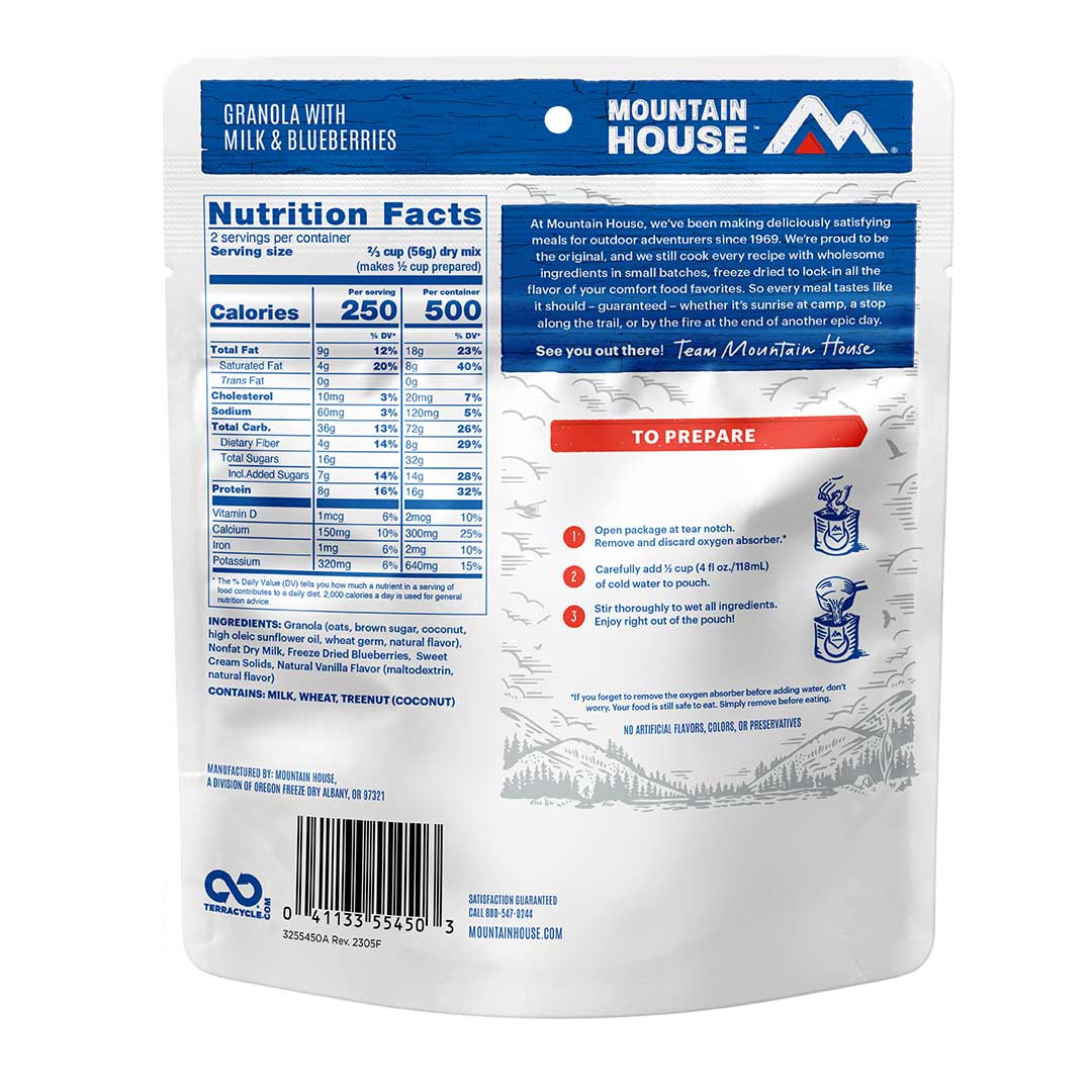 Mountain House Granola with Milk and Blueberries - Expedition Joe