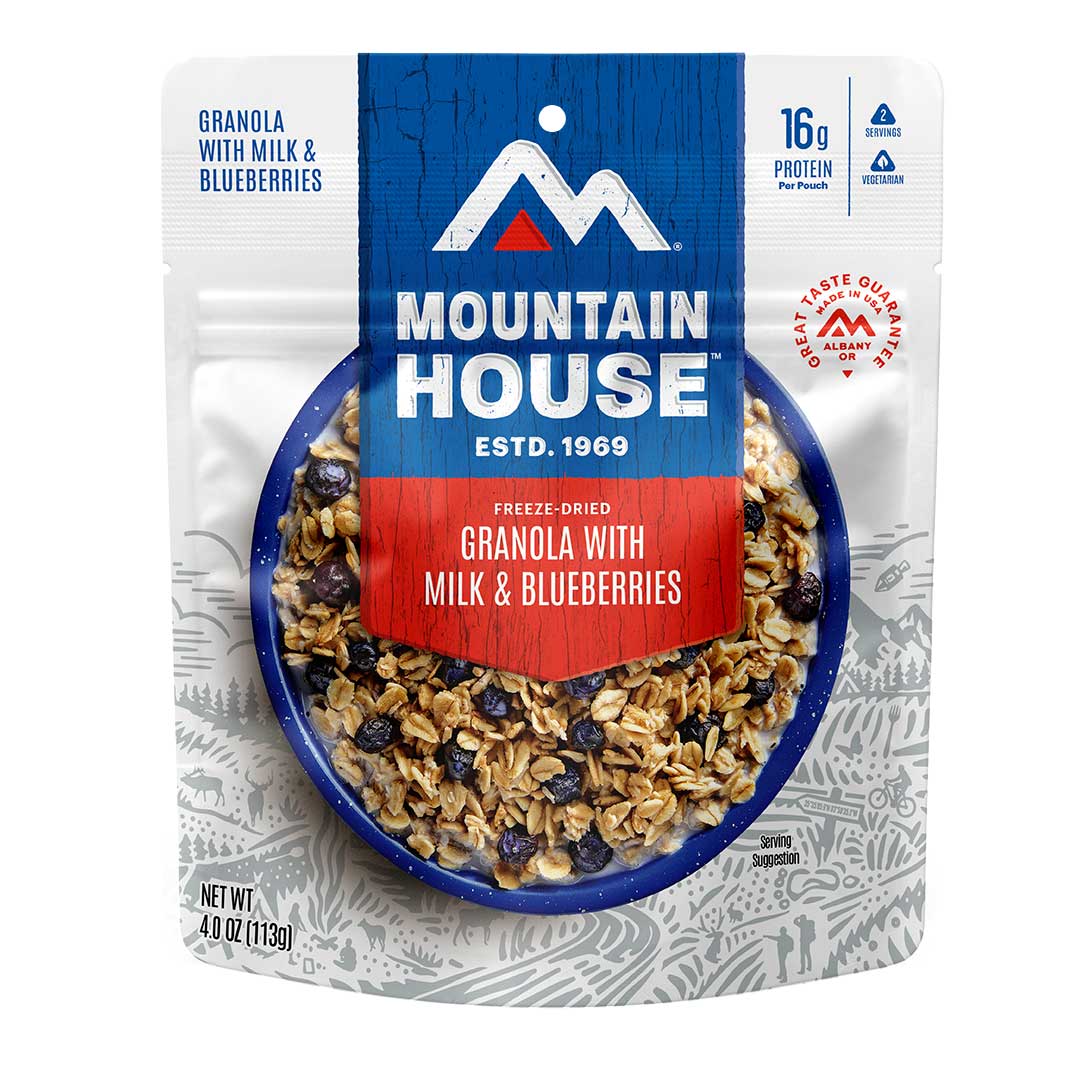 Mountain House Granola with Milk and Blueberries