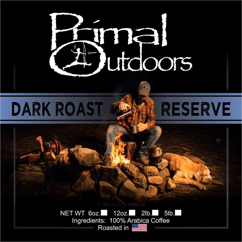 Primal Outdoors | Dark Roast Reserve is a coffee for those wanting a high test, low acidic coffee. Dark-roasted Nicaraguan and Mexican coffee beans help you go the distance!