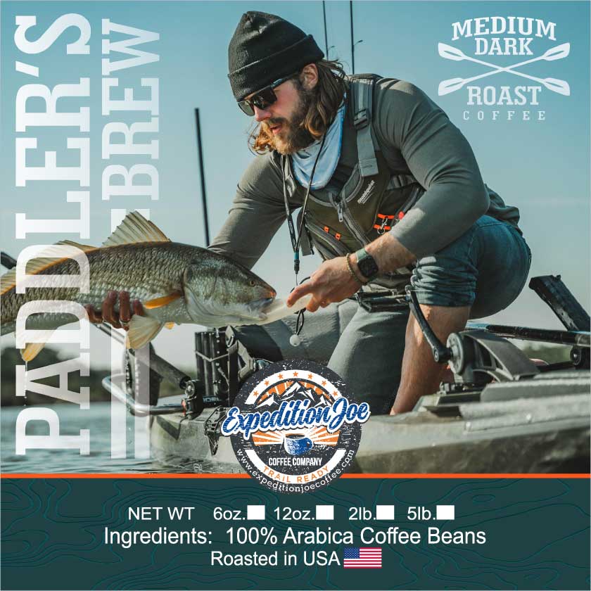Paddler's Brew from Expedition Joe Coffee is a medium dark roast coffee made from 100% Arabica coffee beans.